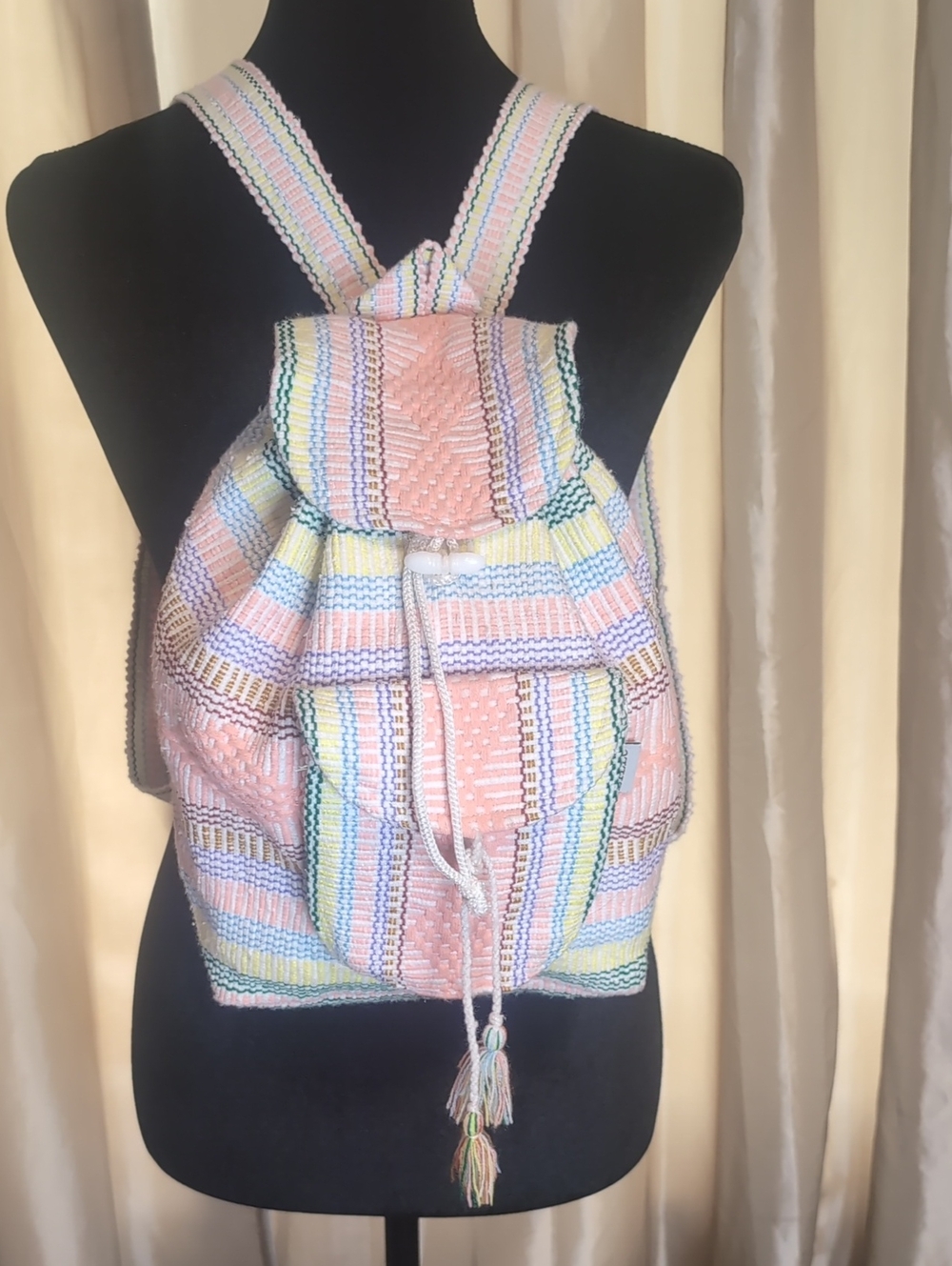 Lillo-Handwoven Pastel Stripe Women's Backpack - Pink Multicolor